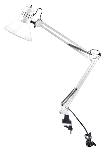 Bostitch Office VLF100-WHT Swing Arm Desk Lamp with Clamp Mount, 36" Reach with Multi-Joint Adjustment, Includes Replaceable LED Bulb (VLF), White
