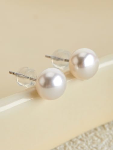 Pearl earrings 10mm Semiroud white Classic style Pearl Stud Earrings for Women Freshwater aquaculture of real pearls 925 Sterling Silver3