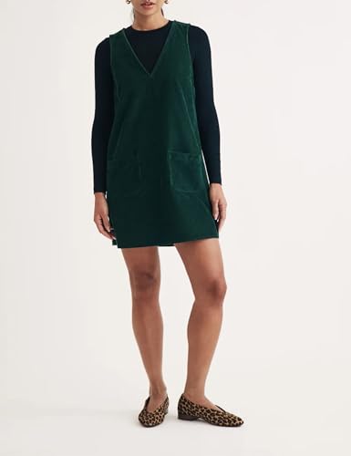Hooever Women Corduroy Overall Dress V Neck A Line Skirtall Jumper Mini Dress Pinafore with Pockets3