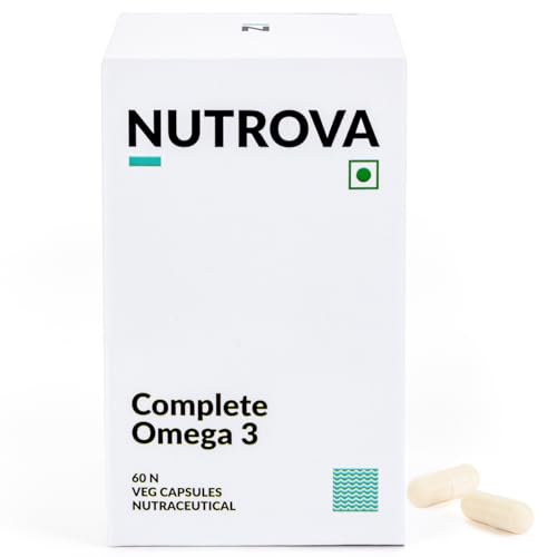 NUTROVA Complete Omega 3 Vegan and Gelatin-Free 60 capsules with Marine Algal Extract Containing 17% vegan-sourced DHA – Supports Cardio Health, Skin 