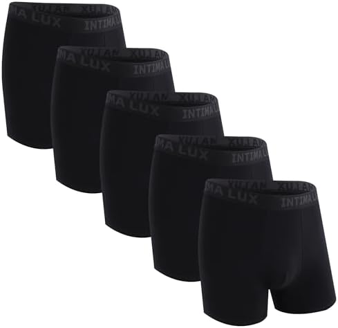 INTIMALUX Mens Underwear Stretch Boxer Briefs Comfortable Cotton Breathable Moisture Wicking Soft 5-Pack(XL-Black)