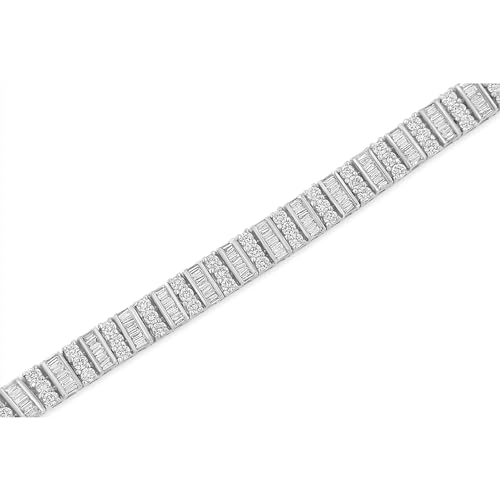 Haus of Brilliance 14K White Gold 6.00 Cttw Alternating Round and Baguette Diamond Tennis Bracelet (H-I Color, I1-I2 Clarity) - 7" Inches