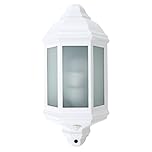 MiniSun | Traditional White Aluminium and Frosted Glass Wall Mounted Lantern with PIR Motion Sensor | Outdoor Wall Lights | Includes 10W LED Bulb [6500K Cool White] | Mains Wired