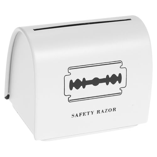 minkissy Estuche De Desechos para Afeitadora De Metal Blanco, Contenedor De Desechos De Barbería, 1 Unidad, Almacenamiento Compacto, Uso Baño, Diseño Impreso