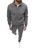 OZONEE Herren 2-Teilig Set Sweatshirt + Jogginghose Jogginganzug Pullover Trainingshose Trainingsanzug Sportanzug Freizeitanzug Sport Anzug Tracksuit Fitnessanzug JS/68C10385Z/5 DUNKELGRAU M