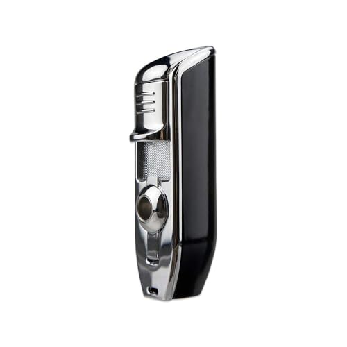 Cigar Torch Lighters Triple Jet Butane Refillable Lighter with Punch Windproof Lighter Without Gas(Black)