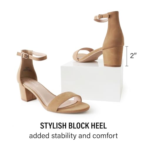 Image of J. Adams Daisy Heeled Sandals - Ankle Strap Low Block, Open Toe Dress Pumps, Chunky Heels - Dressy Shoes for Women - Bridal, Wedding, Summer Sandals