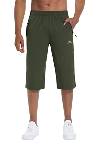 Image of MAGCOMSEN Men's Capri Shorts Quick Dry Below Knee 3 /4 Capri Pants with Zipper Pockets for Workout Running Training Summer