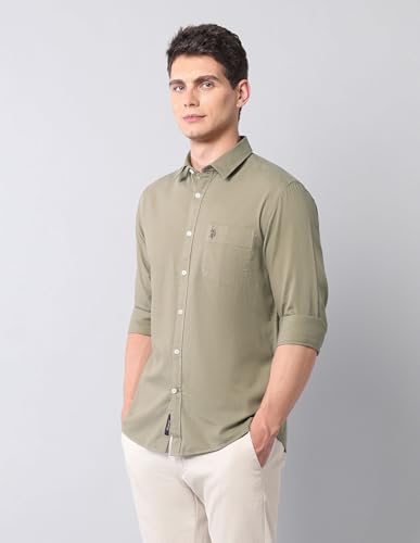 Image of U.S. Polo ASSN. Solid Slim Fit Shirts for Men - 100% Cotton, Full Sleeve Mens Casual Shirts