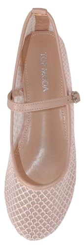 TOP Moda Dress Shoes Women Rhinestone Mesh Ballet Flats Round Toe Sparkly Mary Jane Strap Lightweight Breathable Rosario-13