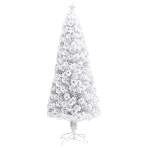 Homgoday Árbol de Navidad Artificial con Luces Fibra óptica Blanco 240cm Realista Artificial Árbol Decoración Interior, Base de Metal, Reutilizable