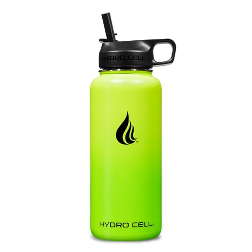 Image of HYDRO CELL Stainless Steel Insulated Water Bottle with Straw - For Cold & Hot Drinks - Metal Vacuum Flask with Screw Cap and Modern Leakproof Sport Thermos for Adults (Neon 32oz)
