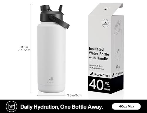 Image of POWCAN 40 oz Insulated Water Bottle with 2-in-1 Straw and Spout Lid, Keep Cold 24H, Leak-Proof, BPA-Free, Double Wall Stainless Steel Water Bottle for Sports, Gym, Travel, and School (Oracle Kittens)