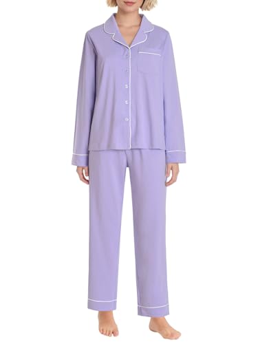 Pintage Women's Petite Cotton Pajama Set Petite Length Pjs L Purple