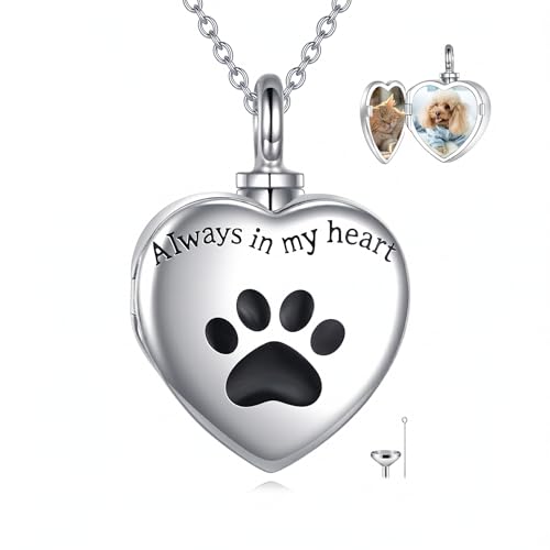 Collar de urna para mascotas de plata VONALA con foto interior para cenizas de perro