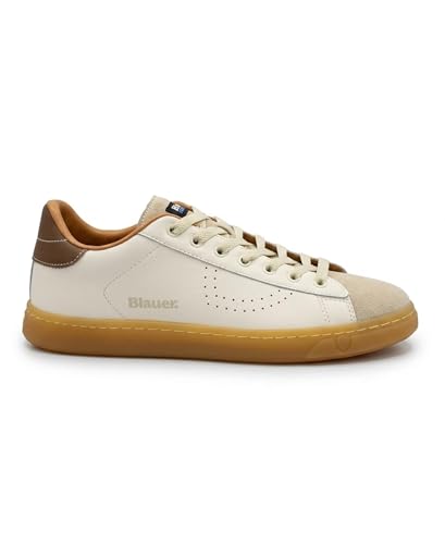 Baskets homme Blauer LOWELL01 marron crème : chaussures à lacets en cuir véritable