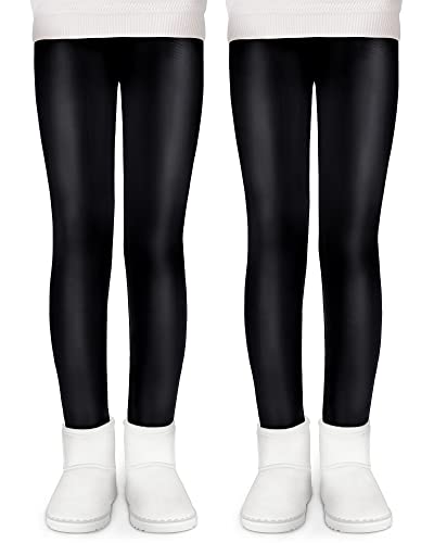 KEREDA Mädchen Leggings Thermo Gefüttert Winter Warme 2er-Pack,Schwarz Kunstleder,140-146 Cover