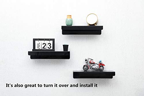 IEEK 15 Inch Black Acrylic Floating Wall Ledge Shelf,Wall Mounted Nursery Kids Bookshelf,5MM Thick Home/Office/Bathroom Storage Shelves Display Organizer Set of 3
