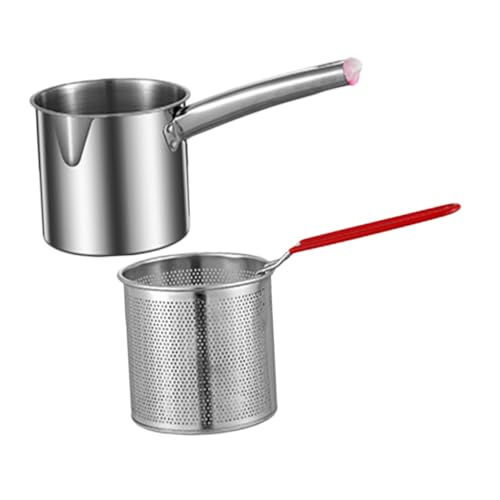 MOTHNUR 多機能ステンレス製フライヤーバスケット 揚げ物鍋 軽量耐熱ポット 揚げ物調理用 食品用深型バスケット 家 業務用対応