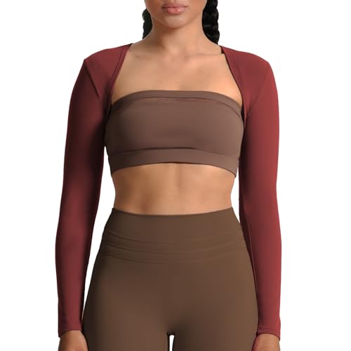 Image of Aoxjox Women's Lexi Lined Bolero Shrug | workout long sleeve,waist-defining cropped fit,open front cardigan,buttery soft fabric,layering,yoga,gym,daily wear