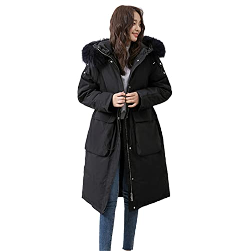 Parka longue noire en duvet de canard pour femme avec capuche fourrure