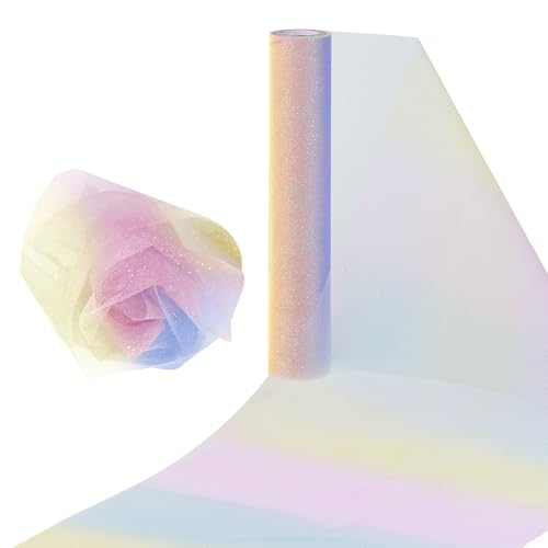 30 x 9 m Colour Gradient Tulle Ribbon, Rainbow Glitter Tulle Decorative Fabric, Craft Tulle Table Runner, Sequins Tulle Roll, Organza Fabric Ribbon, Tulle Fabric for Ballet Tutu Dress Costume Making