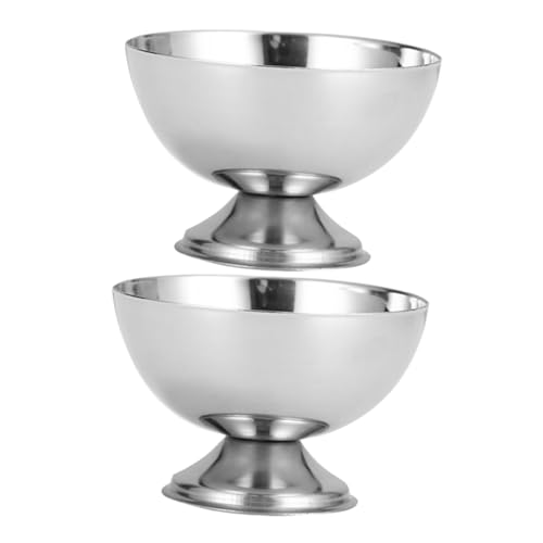 Cabilock 2pcs Stainless Steel Ice Cream Goblet Cup Footed Dessert Bowl Salad Serving Dish Trifle Tasters for Parfait Sundae Pudding Fruits Snacks Appetizers