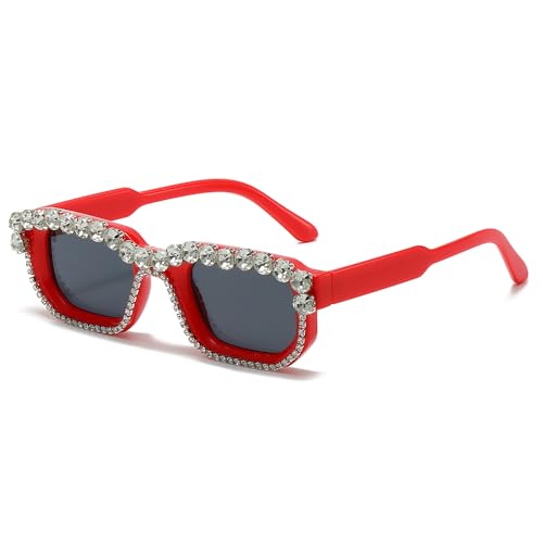 YAMEIZE Rectangle Rhinestone Sunglasses for Women - Men Vintage Diamond Bling Sunglasses Sparkling Sun Glasses for Party Punk - Main Image