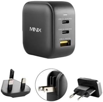 MINIX 66W Turbo 3-Port GaN Wall Charger 2 x USB-C Fast Charging A...