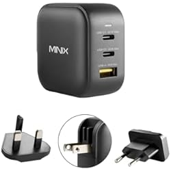 MINIX P1 66W Turbo 3-Port GaN Travel Wall Charger USB C Fast Power Adapter | Foldable Plug (2x USB-C, 1x USB-A) Compatible with MacBook Pro Air, iPad Pro, iPhone 17/16/15/13, Galaxy S25 (US/UK/EU Plugs)