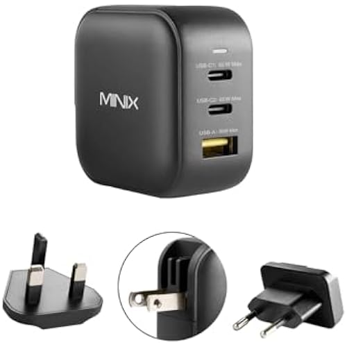 MINIX P1 66W Turbo 3-Port GaN Travel Wall Charger USB C Fast Power Adapter