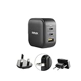 MINIX 66W Turbo 3-Port GaN Wall Charger 2 x USB-C Fast Charging Adapter, 1 x USB-A Quick Charge 3.0, Compatible with MacBook Pro Air, iPad Pro, iPhone 16/15/13/12/11, Galaxy S9 S8 and More (NEO P1)
