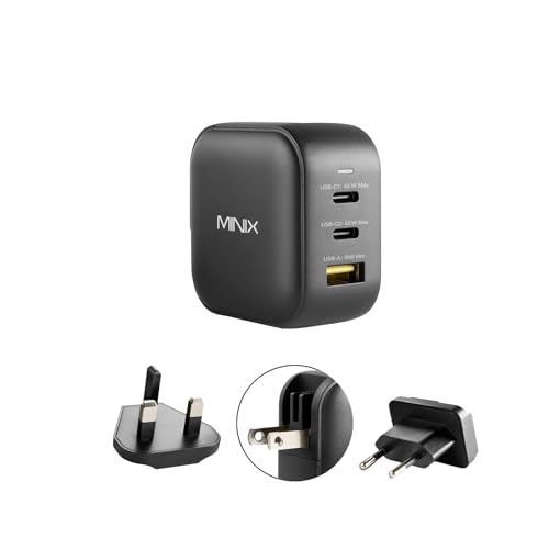 MINIX P1 66W Turbo 3-Port GaN Travel Wall Charger USB C Fast Power Adapter