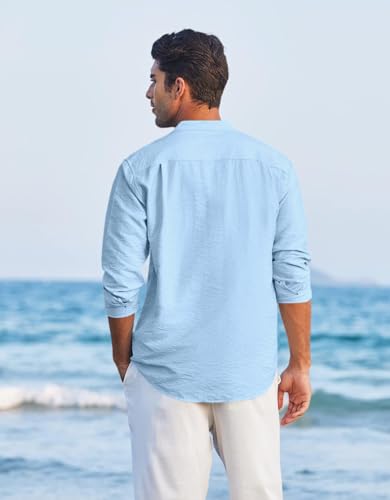 Image of Macsivo Cotton Blend Solid Casual Short Kurta for Men Long Sleeve Mandarin Collar Stylish Shirt Kurta for Men