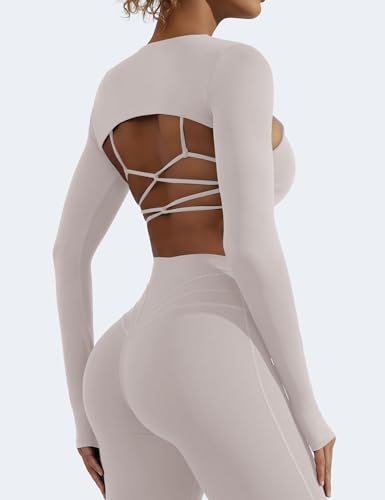 Image of YEOREO Women Crop Top Long Sleeve Bolero Open Front Workout Cropped Shirts Sports Shrug