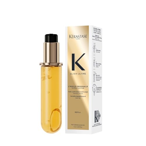 Kérastase Elixir Ultime Hair Oil Nourishes Dull Hair For All Hair Types Strengthens and Protects Hair From Heat With Argan and Camellia Oil LHuile Originale 75ml Refill