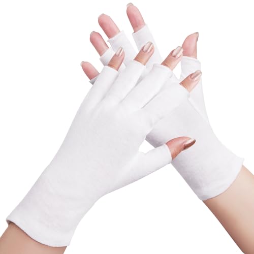 4 pares de guantes de algodón para pantalla táctil, guantes de algodón 100% blanco para manos secas, guantes de algodón hidratante sin dedos para dormir, guantes de algodón para eccema para hombres y