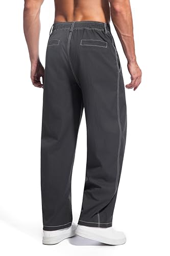 WZIKAI Men's Baggy Casual Pants Elastic Waist Parachute Pants Wide Leg Streetwear Trousers with Pockets4