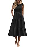 ANRABESS Women's Summer Casual Flutter Short Sleeve A-Line Flowy Tiered Beach Midi Dresses 2024 Trendy Outfits Black Medium