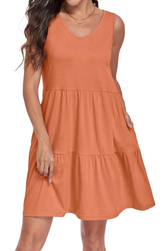 Image of Sundresses for Women Summer Sleeveless Tiered Swing V Neck Tank Dress | 2026 Casual Loose Tank Dress with Pockets, A-Line Flowy Beach Sun dress, Vacation Cruise Fashion Outfits