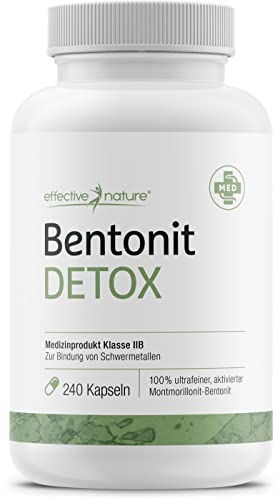 effective nature - Bentonit Detox - 240 Kapseln - Zertifiziertes Medizinprodukt zur Bindung von Schwermetallen im Körper - 100% ultrafeiner Montmorillonit-Bentonit