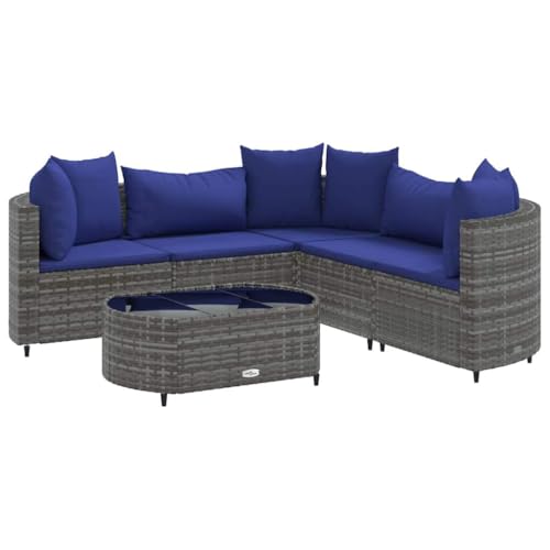 vidaXL Garten Sofa Garnitur 6-TLG., Gartenmöbel Set mit Kissen, Sitzgruppe für Garten Terrasse, Lounge Sitzgarnitur Modular, Grau Poly Rattan