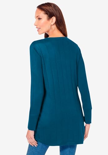 Roaman's Women's Plus Size Plus Size Drop Needle Henley Lightweight Sweater Knit3