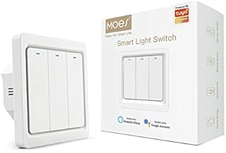 MOES WiFi Smart Light Switch, Neutral Wire Needed, Push Button Smart Switch Wall Switch, Works with Smart Life/Tuya APP Remote Control, Alexa Google Home for Voice Control, 3 Gang White