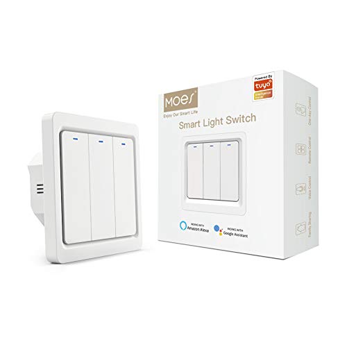 MOES STAR RING ZigBee Smart Switch, 10A, No Neutral Line No Capacitor, Compatible with MOES/Smart Life App Remote Control, Timer, Alexa Google Home Voice Control, Requires ZigBee Hub, 2 Gang