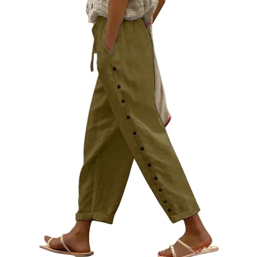 Pantalon lin taille élastique ample pour un confort quotidien sans serrer