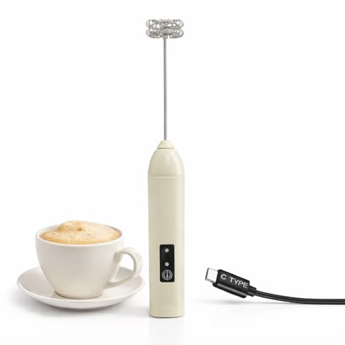 Image of Nibbler Supreme 3-Speed Rechargeable Milk Frother for Coffee | Electric Whisk Mixer | Stainless Steel, Stand-Up Design (Beige)