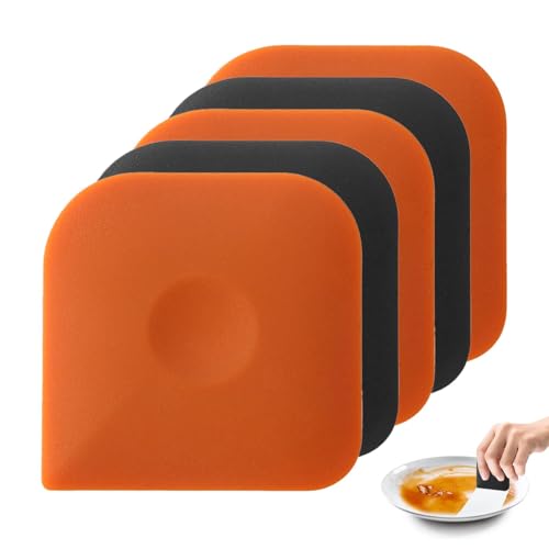 5 PCS Pan Scraper, Plastic Scraper Tool Set, Kitchen Scraper, Non Scratch Dish Scraper for Home Kitchen Commercial Cleaning Tools and Soft Food Cutting(2pcs Black×3pcs Orange)