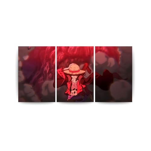 Image of One Piece Anime Manga Poster, One Piece Character Design Wall Poster 3 Panal - A4 Size, 300 GSM, Wall Decor Posters Wall Art For Bedroom, Living room, Office, Dining Room,No Frame (Luffy-7)