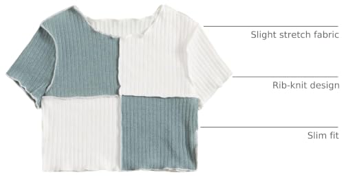 Image of Milumia Girl's Rib Knit Color Block Crop Tee Short Sleeve Lettuce Trim Crewneck Tshirt